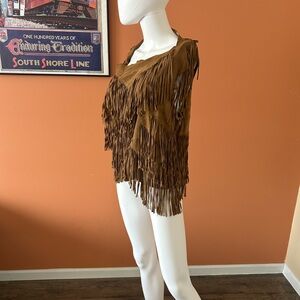 ALL SAINTS light mahogany vest style sleeveless fringed top